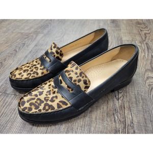 Cole Haan Alexa Penny Loafer Leopard Genuine Calf Hair 9B Shoes Flats Brown